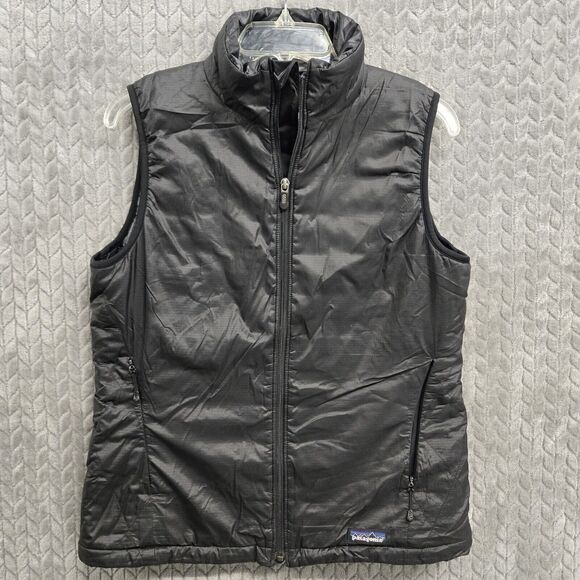 Patagonia Micro Puff Vest Womens Medium Full Zip Black Quilt Line Insulated‎ - Picture 1 of 8